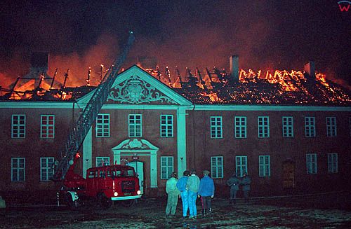 Pożar przedzamcza w Lidzbarku Warm. 15.01.1994 r.